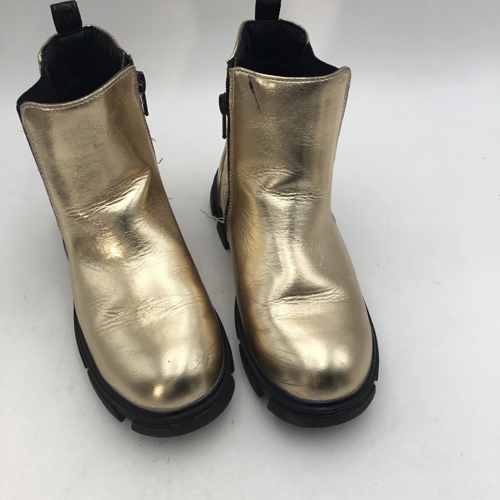 River Island Kids Gold Metallic Chelsea Boots Lug Sole Side Zip 469501/1 Size 2